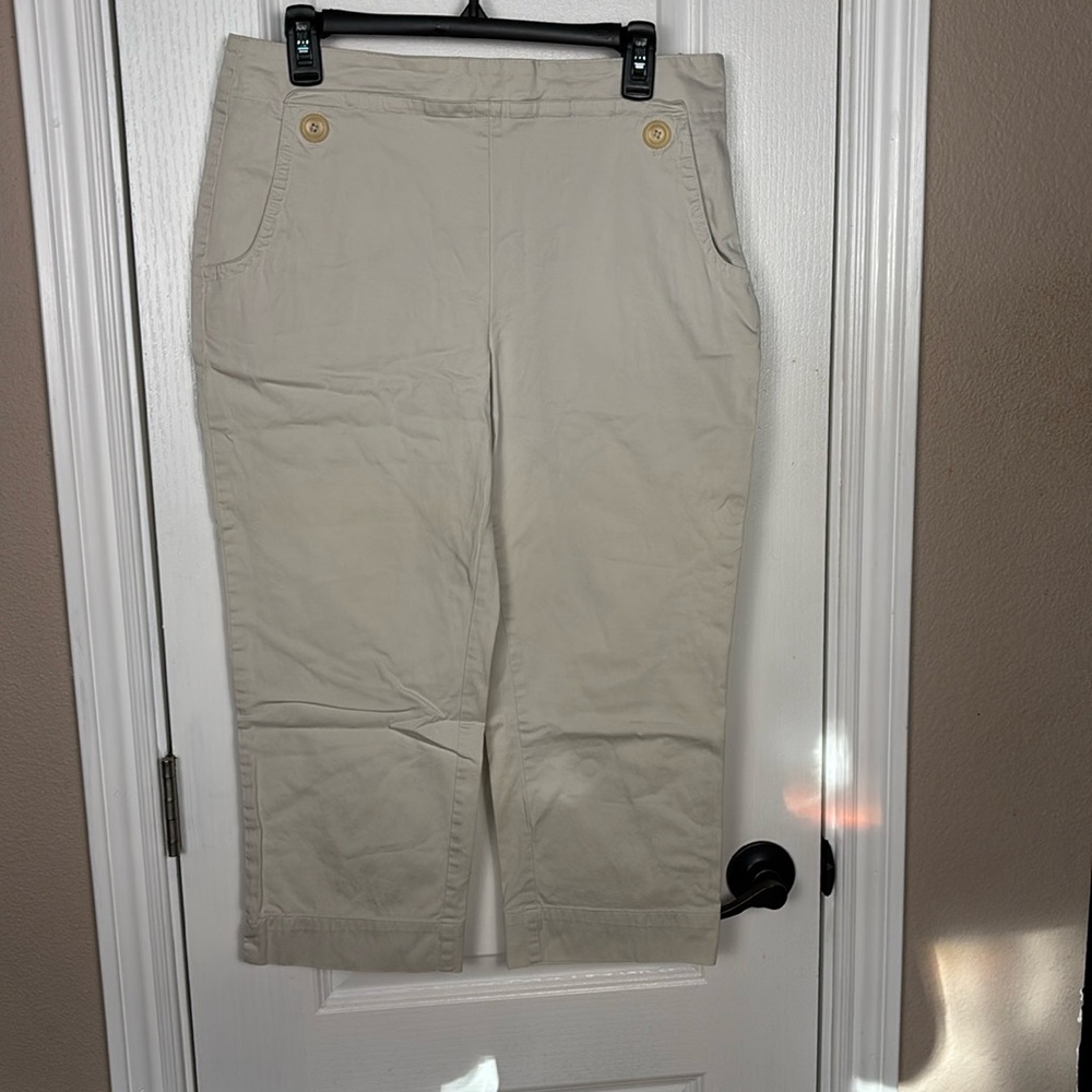 Talbots Women's Khaki Side Zip Front Pockets Summer Capris Pants Size 12